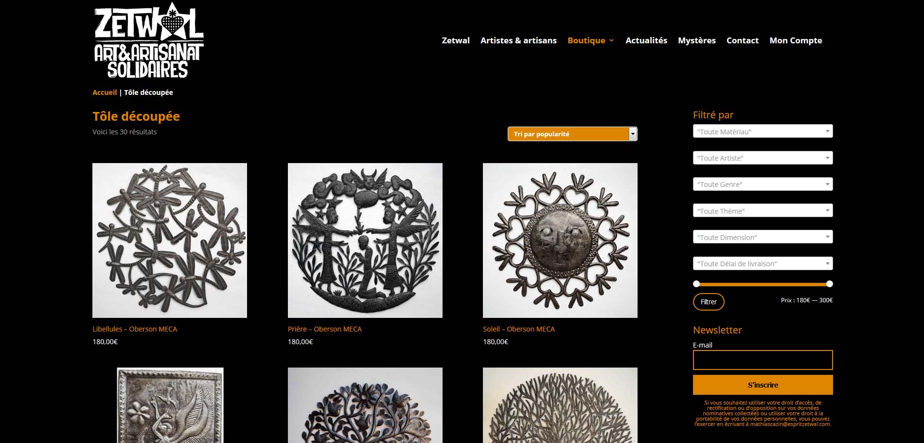 Page boutique-Site internet e-commerce-Zetwal-Art et artisanat solidaires-julienbarbat-communication digitale-creation site internet-referencement